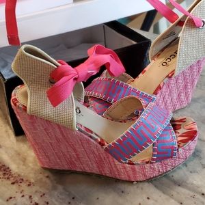 Mixed lace up print wedges- NEW IN BOX